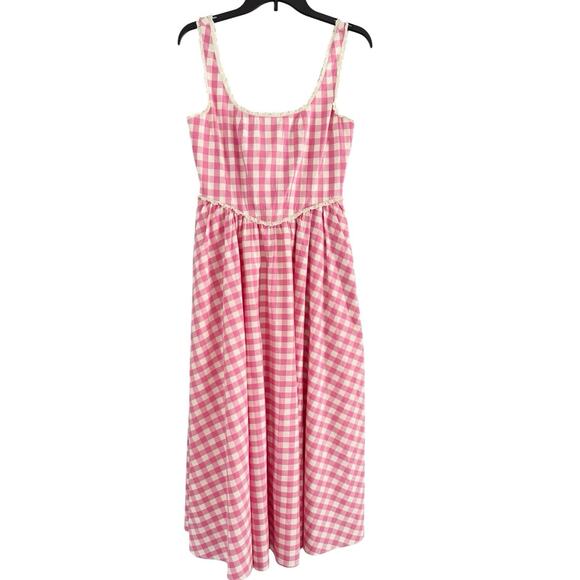 Wayf Dresses & Skirts - NWOT WAYF Gracie Pink Gingham Cotton Midi Dress Size Small
